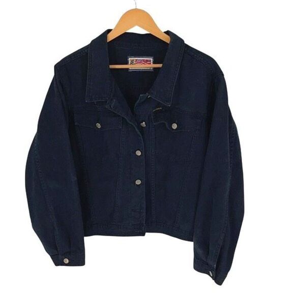 Americana Blues Womens Button Front Denim Jean Trucker Jacket Black Size‎ XL - Picture 1 of 7